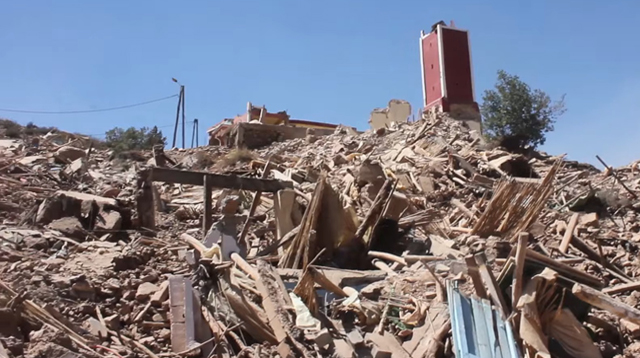 building rubble from 2023 Al Haouz Morocco earthquake in_Tizi_NTest